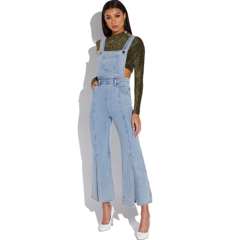 Super Cute Wide Leg Denim Overall, Sz. L, NWT